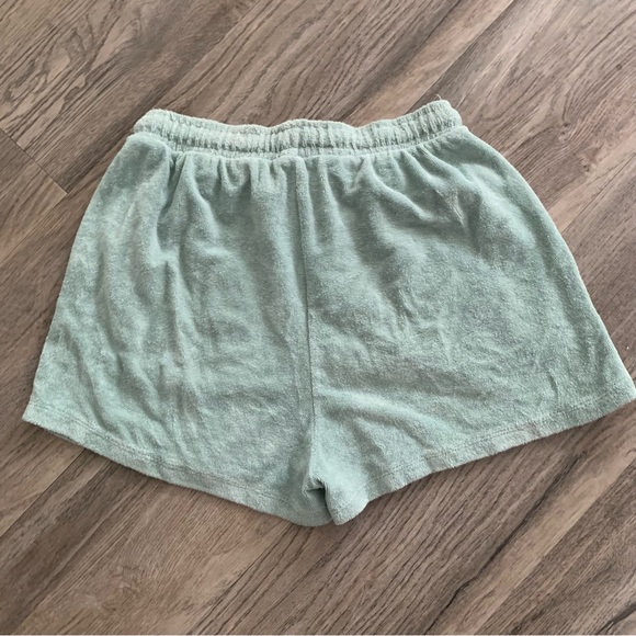 Zara Green Terry Towel Shorts Womens Medium M Front Pockets Drawstring - Picture 2 of 7